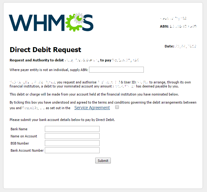 Direct Debit - ABA File: Screen Shot